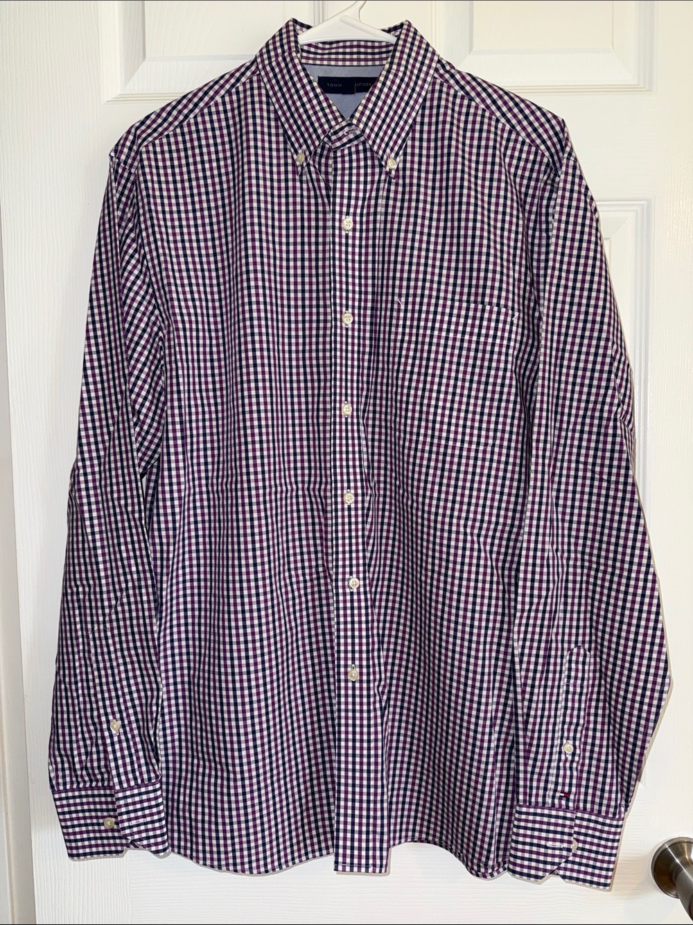 Men's Button-Down Gingham Check Shirt - Purple/White